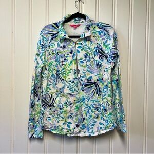 Lilly Pulitzer Seashell Print Quarter Zip Pullover Top Medium